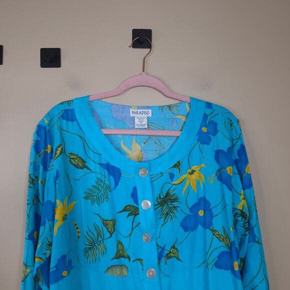 Vintage Paradiso Long Sleeve Cropped Button Up Shirt in Blue Size M - Picture 2 of 7